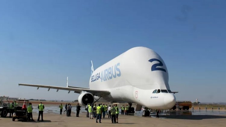 Avião Beluga pousa em Campinas (SP) para entregar helicóptero de luxo.